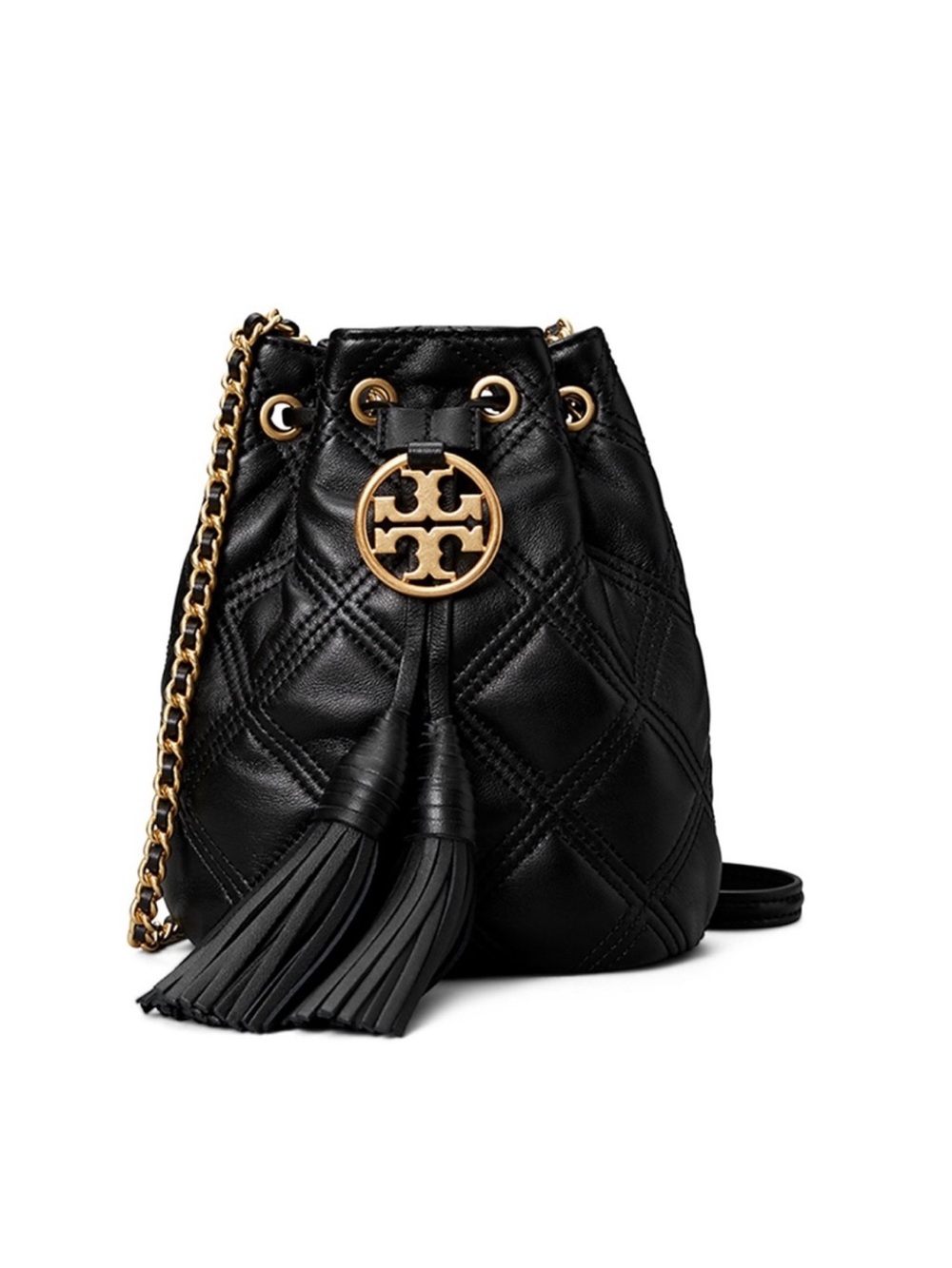 Tory Burch Fleming Soft Mini Bucket Bag Quilted Black EUC - Picture 1 of 10